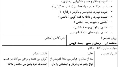 طرح درس روزانه درس 10 باغچه اطفال فارسی چهارم ابتدایی
